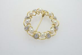Zlatá brož s diamanty a perlami 5,78g 14kt